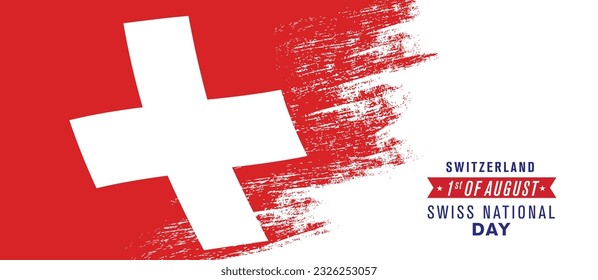 Schweiz Happy National Day Grußkarte, Banner Vektorgrafik. Schweizer Feiertag 1. August Design Element mit Not leidender Flagge