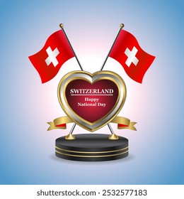 Switzerland Happy National Day small table flag with Golden Heart