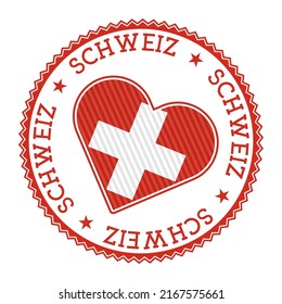 Switzerland heart badge. Vector logo of Switzerland with the name of the country in the German language. Astonishing vector illustration.