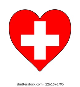 Switzerland Heart Shape Flag. Love Switzerland. Visit Switzerland. Western Europe. Europe. European Union. Vector Illustration Graphic Design.