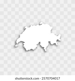 Switzerland high detailed vector representation of country silhouette. White color on transparent background with dropped shadow. For educational, decorative, or informational use.