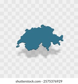 Switzerland high detailed vector representation of country silhouette. 3D map on transparent background with dropped shadow. For educational, decorative, or informational use.