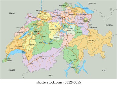 Switzerland - Highly detailed, editable political map with labeling.