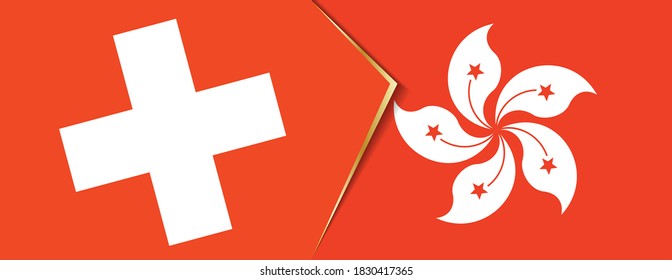 Switzerland and Hong Kong flags, two vector flags symbol of relationship or confrontation.