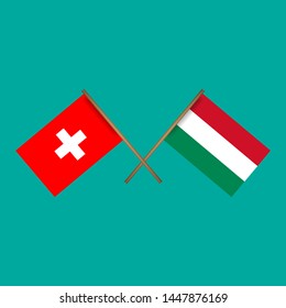 Switzerland and Hungary crossed flags.Language learning or travel concept.
