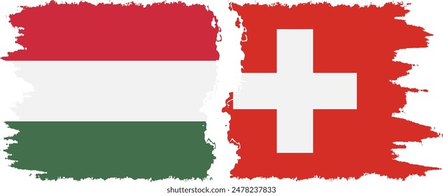 Switzerland and Hungary grunge flags connection, vector