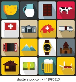 Switzerland Icons set in flat style for any design