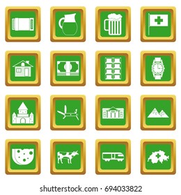 Switzerland icons set in green color isolated vector illustration for web and any design