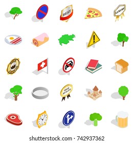 Switzerland icons set. Isometric set of 25 switzerland vector icons for web isolated on white background