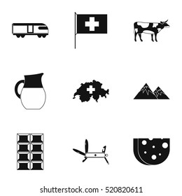 Switzerland icons set. Simple illustration of 9 Switzerland vector icons for web