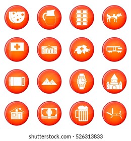 Switzerland icons vector set of red circles isolated on white background