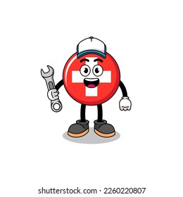 switzerland illustration cartoon as a mechanic , character design