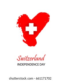 Switzerland Independence Day. Heart in colors of Switzerland flag. Colorful template for National celebration on 1 August