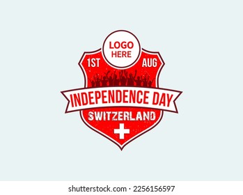 Switzerland Independence Day. People celebrate and Logo presentation on the shield vector.