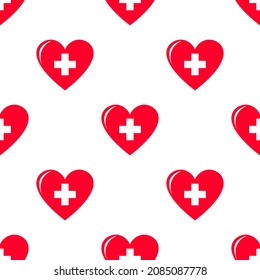 Switzerland independence day seamless pattern. Patriotic country flag background. Switzerland flag in the shape of heart. Vector seamless pattern.