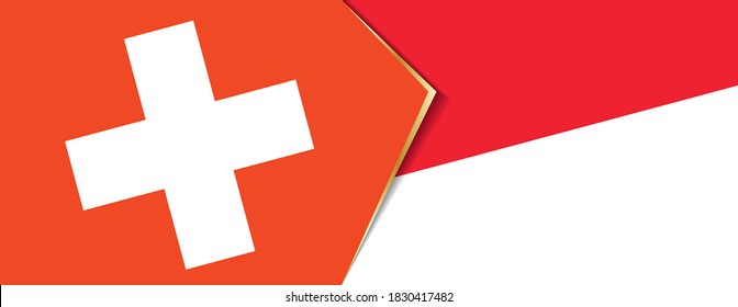 Die Flaggen der Schweiz und Indonesiens, zwei Vektorflaggen Symbol für Beziehung oder Konfrontation.