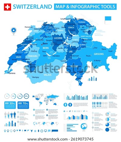 Switzerland Infographic Map with Data Visualization Elements - Vector Map of Switzerland