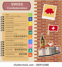 Switzerland infographics, statistical data, sights. Vector illustration