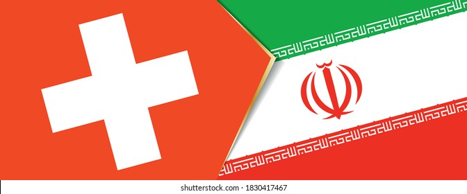 Switzerland and Iran flags, two vector flags symbol of relationship or confrontation.