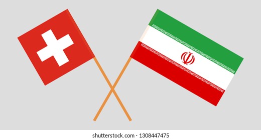 Switzerland and Iran. The Swiss and Iranian flags. Official colors. Correct proportion. Vector illustration