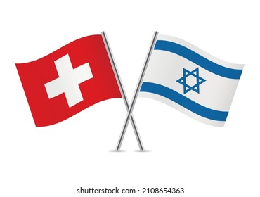 Banderas de Suiza e Israel. Banderas suizas e israelíes aisladas de fondo blanco. Ilustración vectorial.