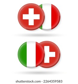 Die Schweiz und Italien kreisen Flaggen. 3D-Symbol. Runde italienische und schweizerische Nationalsymbole. Vektorgrafik.