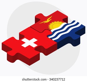 Switzerland and Kiribati Flags in puzzle isolated on white background