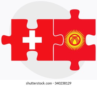 Switzerland and Kyrgyzstan Flags in puzzle isolated on white background