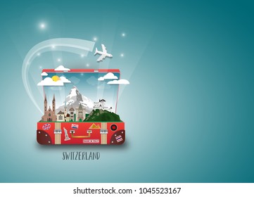 switzerland Landmark Global Travel And Journey paper background. Vector Design Template.used for your advertisement, book, banner, template, travel business or presentation.