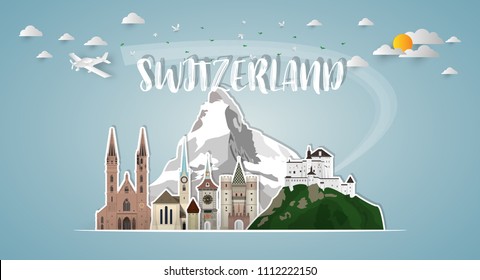 Switzerland Landmark Global Travel And Journey paper background. Vector Design Template.used for your advertisement, book, banner, template, travel business or presentation