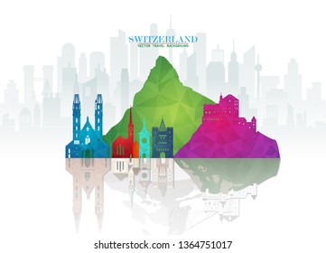 Switzerland Landmark Global Travel And Journey paper background. Vector Design Template.used for your advertisement, book, banner, template, travel business or presentation.