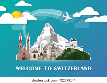 Switzerland Landmark Global Travel And Journey paper background. Vector Design Template.used for your advertisement, book, banner, template, travel business or presentation.