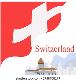 Switzerland Landmark Vector Concept: Kapellbrücke At The Corner