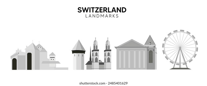 Switzerland landmarks vector illustration on white isolated