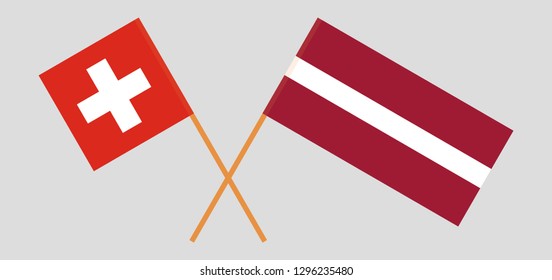 Switzerland and Latvia. The Swiss and Latvian flags. Official colors. Correct proportion. Vector illustration