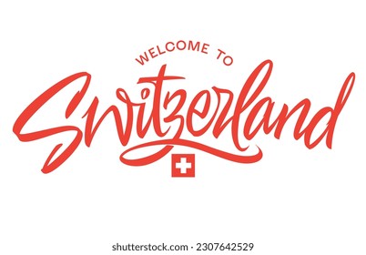 Schweiz Schriftdesign für T-Shirt, Maultier, Poster. handgezeichnete Vektorgrafik. Bekleidung drucken. Schweiz, handgeschriebene Vektorgrafik.
