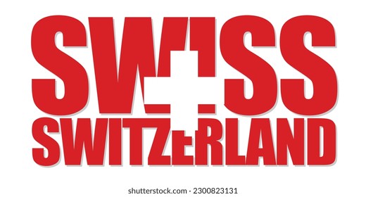 Switzerland Lettering Reflection of the Flag. Vector illustration isolated. eps