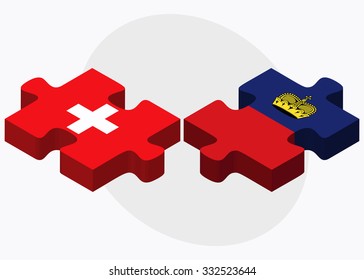 Switzerland and Liechtenstein Flags in puzzle isolated on white background