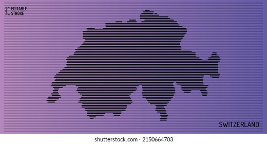 Switzerland line map. Editable stroke vector illustration. Line thickness can be changed.