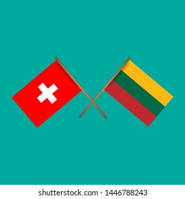 Switzerland and Lithuania crossed flags.Language learning or travel concept.