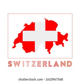 Switzerland Logo. Map of Switzerland with country name and flag. Awesome vector illustration.