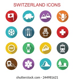 switzerland long shadow icons, flat vector symbols