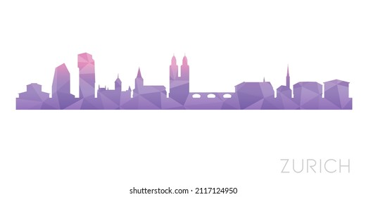 Zürich, Switzerland Low Poly Skyline Clip Art City Design. Geometric Polygon Graphic Horizon Icon. Vector Illustration Symbol.