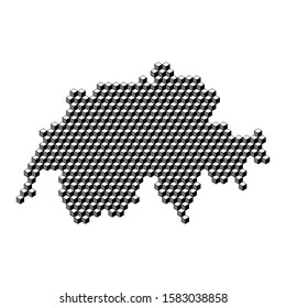 Switzerland map from 3D black cubes isometric abstract concept, square pattern, angular geometric shape. Vector illustration.