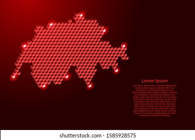 Switzerland map from 3D red cubes isometric abstract concept, square pattern, angular geometric shape, for banner, poster. Vector illustration.