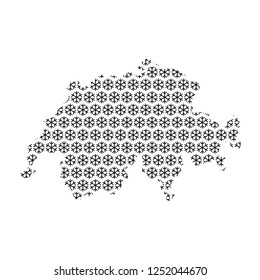 Switzerland map abstract schematic from black snowflake pattern decoration Christmas and Happy New Year. Vector illustration.