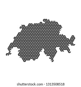 Switzerland map abstract schematic from black triangles repeating pattern geometric background with nodes. Vector illustration.