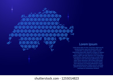 Switzerland map abstract schematic from snowflake blue pattern decoration Christmas and Happy New Year with space stars for banner, poster, greeting card. Vector illustration.