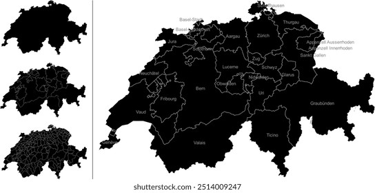 SWITZERLAND MAP with its administrative divisions and regions