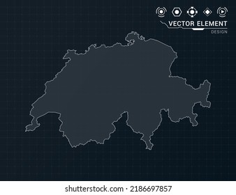 Switzerland map of black digital frame HUD, GUI, UI interface technology radar vector.